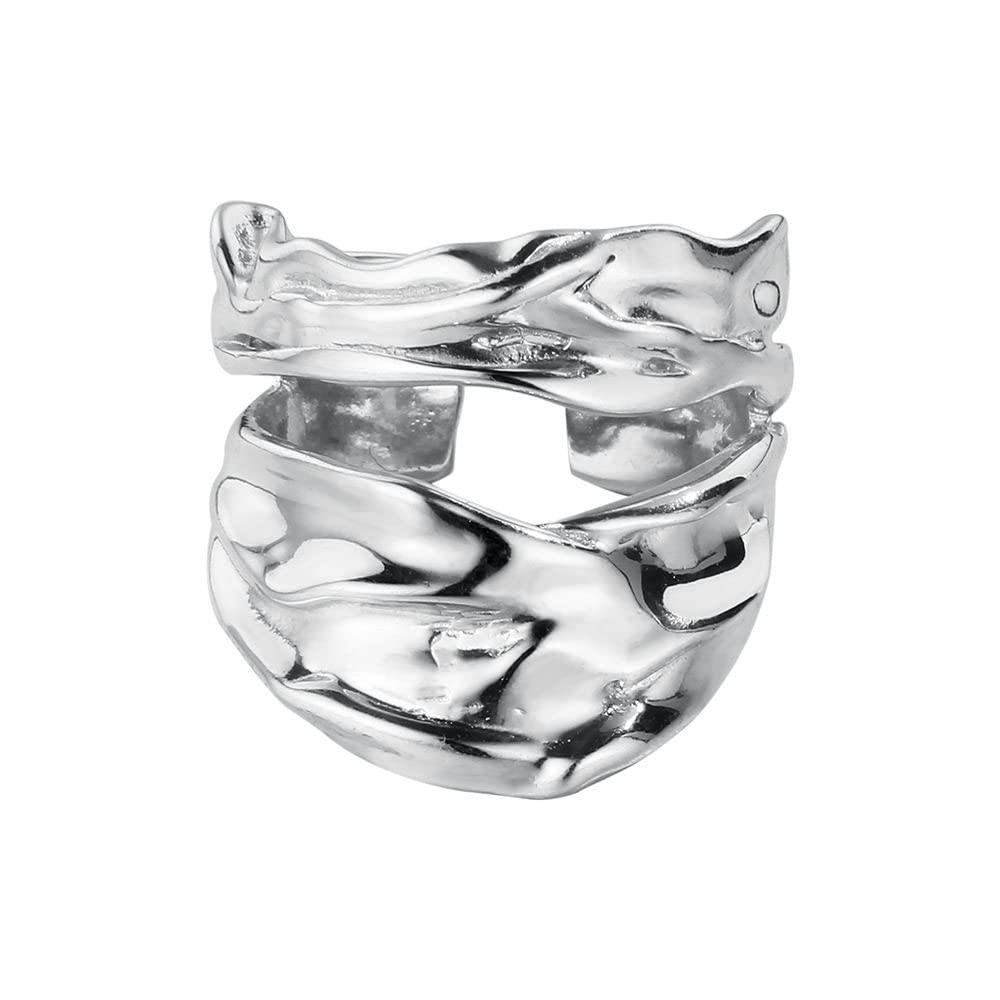 HGJH Anello Regolabile,Anelli Regolabili per Le Donne Origami Texture Lucido Argento Sterling 925 Doppio Strato Semplici Anelli Eternity FEDI Nuziali Promettono Anelli per Ragazze Signore