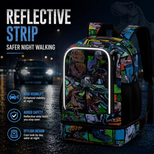 Image of WZLVO 2-In-1 Boys Dinosaur Backpack Set, 17 inch Cool UV Printing Kids Bookbag /School Bag with Built-in Lunch Compartment & Pencil Bag for Preschool to Elementary - Dinosaur Khaki