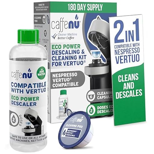 Kit de descalcificación compatible con Nespresso. 2 utiliza solución descalcificadora Nespresso Vertuo y 6 cápsulas limpiadoras. Elimina la cal y limpia el área de la vaina. Mejor sabor y café más | Ya disponible en tu tienda friki favorita! En mundofriki.es!