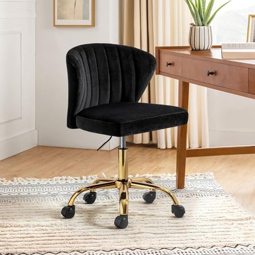 Hulala Home Chaise de Bureau Moderne, Chaise Coquille Ergonomique, Fauteuil de Bureau Mignonne en Velours, Siège Roulante Pivotante à Dossier Bas Réglable,...