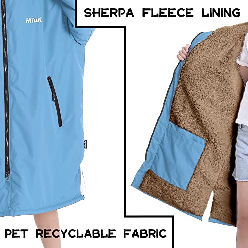 Image of Hiturbo Warm Kids Swim Parka: Waterproof Changing Robe - Oversize Swimming Coat - Hooded Surf Poncho - Thick Lining (7-14Y)
