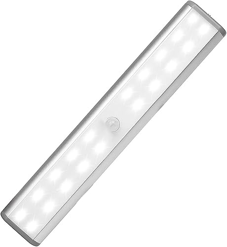 MOSTON Luces de armario con sensor de movimiento, 20 luces LED inalámbricas para debajo del gabinete con batería recargable incorporada, lámpara de
