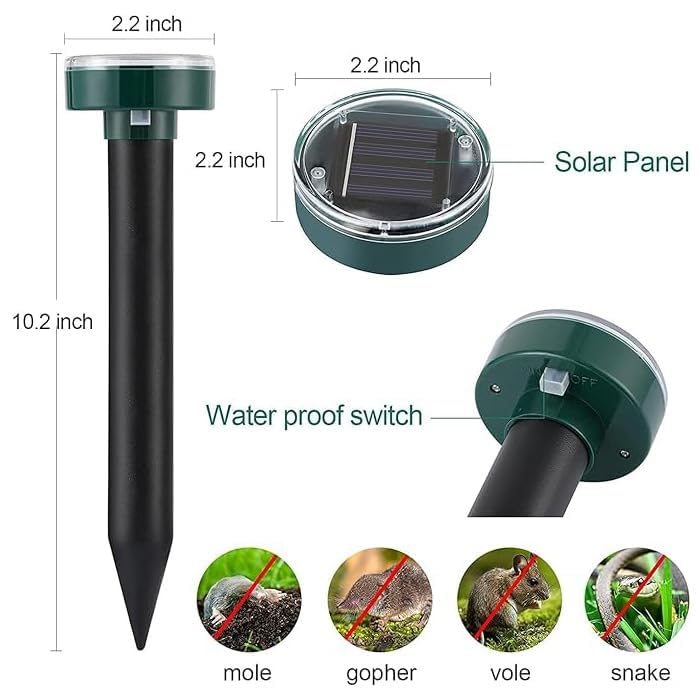 Image of Mole Repellent Solar Powered - Ultrasonic Mole Repeller,Waterproof Solar Powered Groundhog Deterrent for Lawns Yard Garden Farm