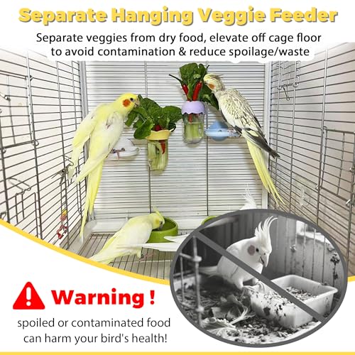 2Pcs Bird Cage Feeder for Vegetable, Parrot Veggies Holder with Water-Storage Design to Keep Greens Fresh, No Mess Hanging Millet Feeder for Parakeet, Quick Clean Clip, No Spill Feeders for Parrots - Image 3