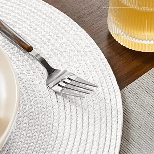 Funwheat Round Braided Placemats Set Of 6 Table Mats For Dining Tables Woven Washable Non-Slip Place Mats 15 Inch For Wedding(White, 6Pcs) #TOP4