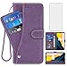 Asuwish Compatible with OnePlus 7T Wallet Case and Tempered Glass Screen Protector TPU Flip Cover Credit Card Holder Stand Cell Phone Cases for OnePlus7t 5G One Plus7T 1 Plus T7 1plus + 1+ 1+7T Purple