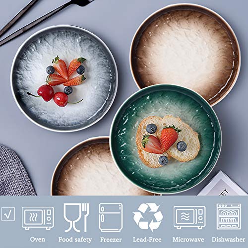 Aquiver 6'' Ceramic Dessert Plates - Porcelain Water Wave Relief Texture Appetizer Plates - Tea Party Small Serving Plates For Cake, Pie, Snacks, Ice Cream, Side Dish, Waffles, Set Of 6 (3 Colors) #TOP2