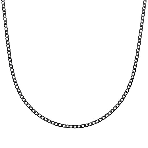 Stainless Steel Curb Chain Necklace Replacement – 3mm Width, Black and Silver Colors, Durable and Stylish, Available in Multiple Sizes for Men and Women