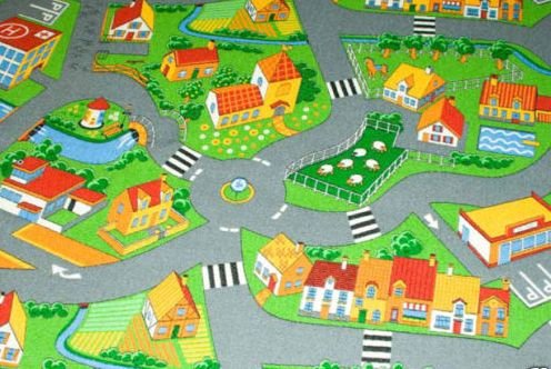 Kinder Straßenteppich / Spielteppich ' Dorf ' 150 x 200cm
