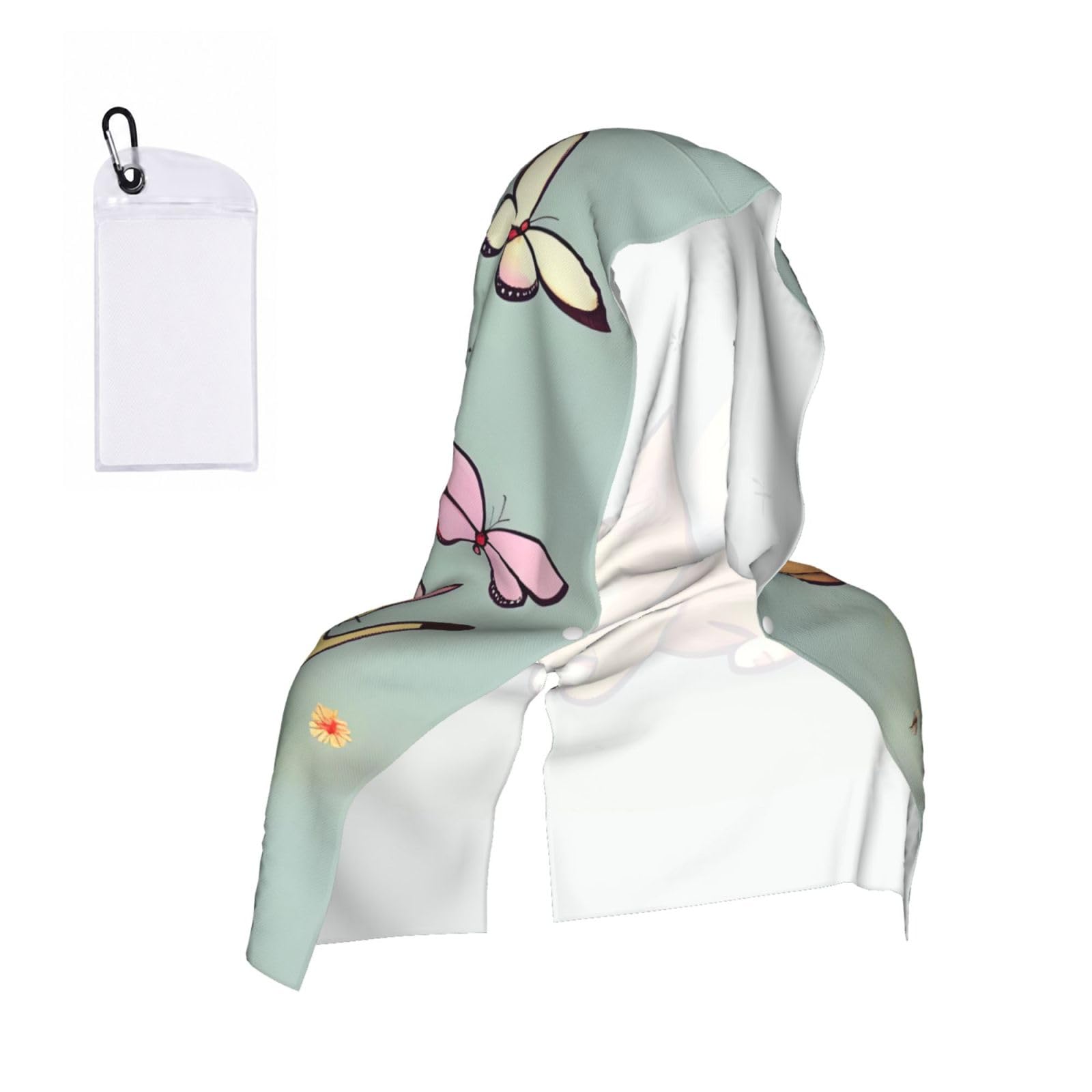 CNTDBU Kitten Butterfly Cooling Towel Hooded-Instant Chill Neck Cover for Sports, UV Cooling Rag for Running Gym