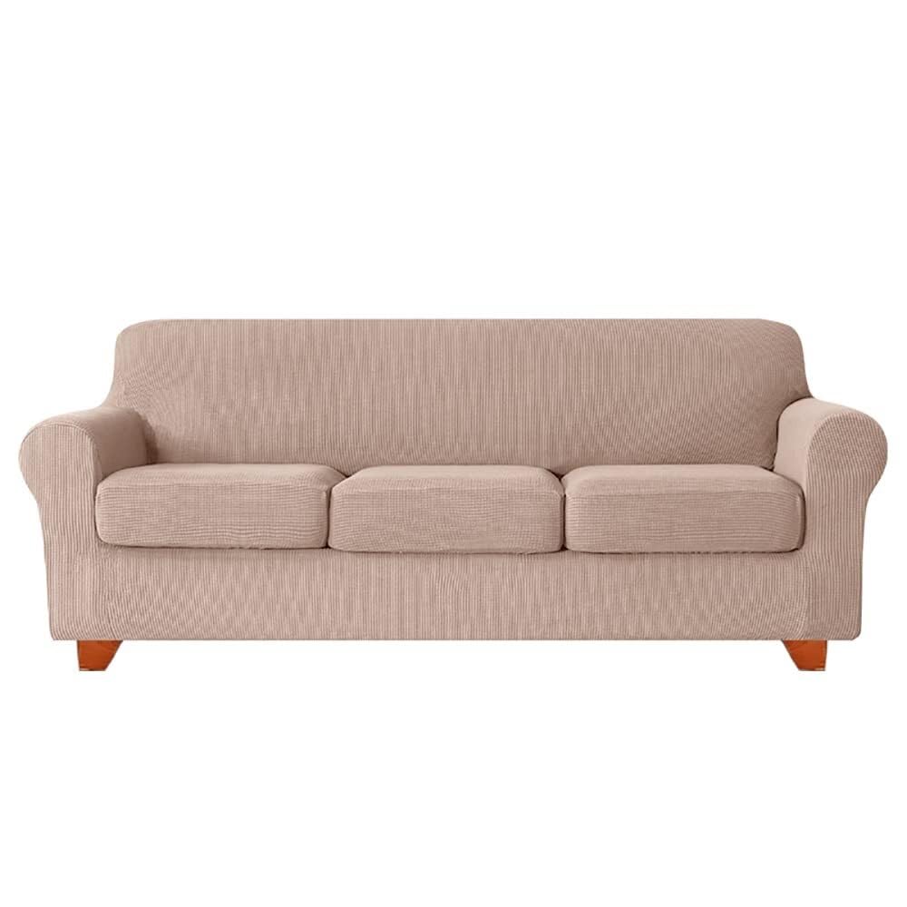 3 Piece Stretch Sofa Cover Set Elastic Sofa Slipcover for 2 Seater Couch with Two Separate Cushion Covers Spandex Fabric Sofa Protector Khaki Sofa Cover Replacement
