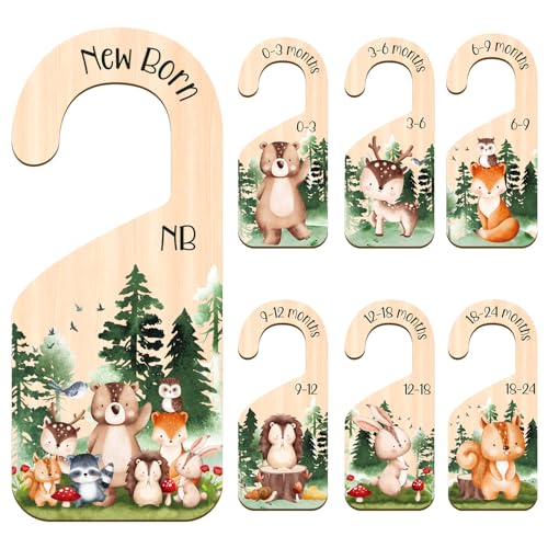 Image of Yoyuspy Animals Baby Closet Dividers, 7PCS Wooden Baby Clothes Dividers for Closet Organizers, Newborn to 24 Months Home Animals Theme Nursery Clothes Decor
