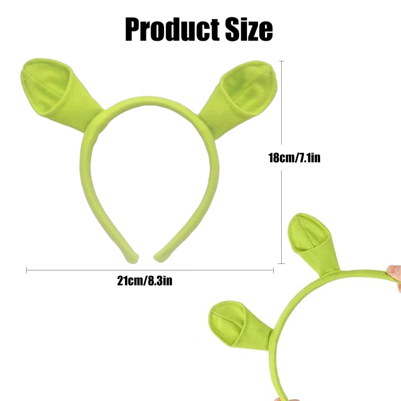 Shrek Ears, uszy dla Shreka, zielona opaska na głowę, opaska na głowę, na Halloween, Boże Narodzenie, przyjęcie, opaska na głowę, uszy zwierzęce, opaska na głowę