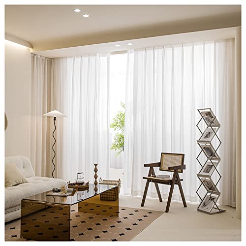 KSTORE Chiffon White Voile Curtains Window Treatment Eyelet/Pencil Pleat Semi Sheer Curtain for Living Room Bedroom Balcony 2 Panels,Hook up,W120xL190cm - Image 2