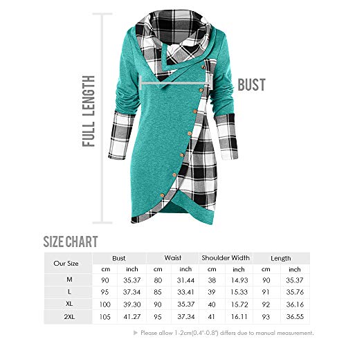 Rosegal Women's Long Sleeve Pullover Turtleneck Plaid Thin Tunic Sweatshirt Top Blouse Green #TOP6