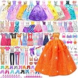 75 Pcs Doll Clothes and Accessories Gift Box Package,5 Wedding Gowns 4 Evening Dresses 8 Fashion Dresses 3 Set Casual Outfit, 2 Swimsuit,30 Hanger 10 Shoes 10 Accessories Toys for Girls Kid Gift
