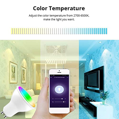 fengyan Casa Bombillas 2 0pcs AC85-265V WiFi Smart GU10 LED Bombilla de luz Spotlight Smart Life Aplicación 4w rgbcw Trabajo de Control de Voz con a.Lexa goo.gle a casa Familiar Lámpara