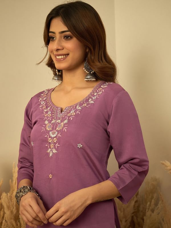 Image of Women's Silk Blend Embroidery Straight Kurta | Ethnic Kurtas for Women | Kurtis for Women Festive, Casual Office Wear Ethnic Kurta for Women