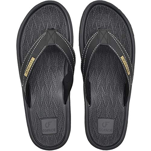 COFACE Mens Flip Flops Beach Thong Sandals Comfortable Rubber Flipflop for Men Sport Athletic Sandal Size 11 Black