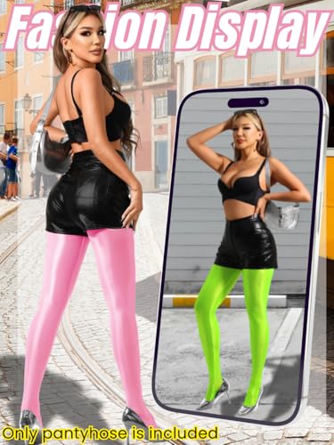 Image of ChiaoLezhee Sexy Shiny Tights, Sheer High-Waisted, Suspender Pantyhose For Women Rave Party Outfits Leggings Pants Exotic