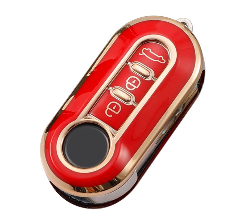 StyleC Remote Flip Key Cover compatible with FIAT 500 Panda Punto Bravo Stilo & Lancia, Red