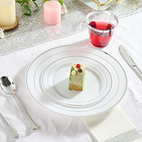 Focusline FL60PLATE-S Silver Plastic Plates Set Of 60, Disposable Plates With Silver Rim 30 Dinner Plates 10 Inch And 30 Salad Dessert Appetizer Plates 7", Elegant Fancy Heavy Duty Wedding Party Plates thumb #2