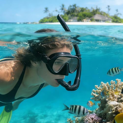 Equipo de snorkel para adultos con visión panorámica y caja de transporte 2