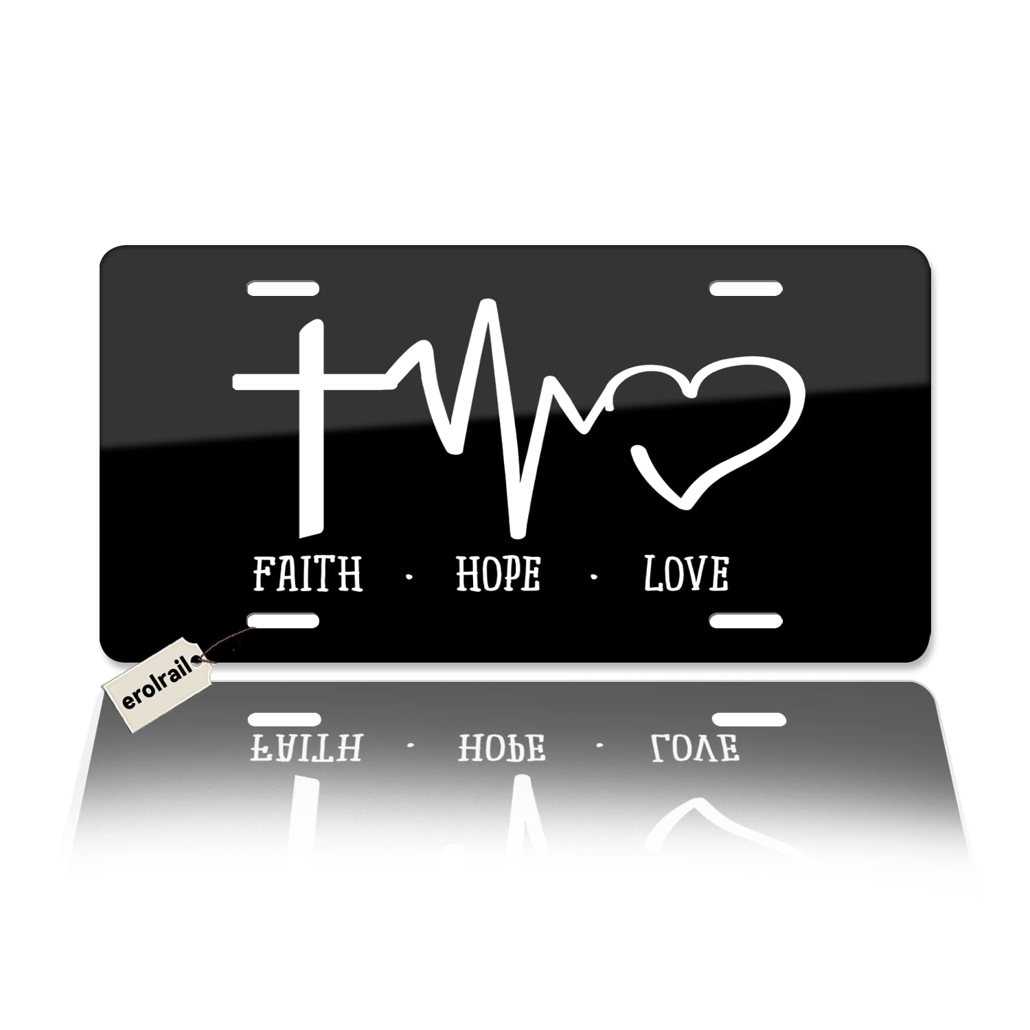 License Plate Front Decorative License Plate Cover Faith Hope Love Vanity Tag Metal Plate Aluminum Novelty License Plate for Men/Women 6 X 12 Inch