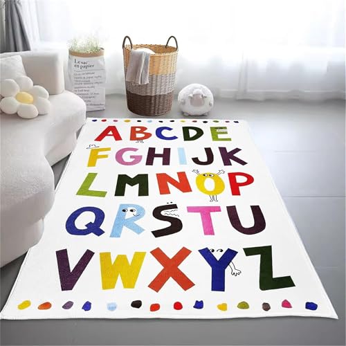 Apioiqa Funny Kids Play Rug for Playroom Nursery Rug, 4x6 Children Learning Playmat Carpet Learning ABC Alphabet Play Mat Soft Plush Educational Area Rug for Bedroom Classroom