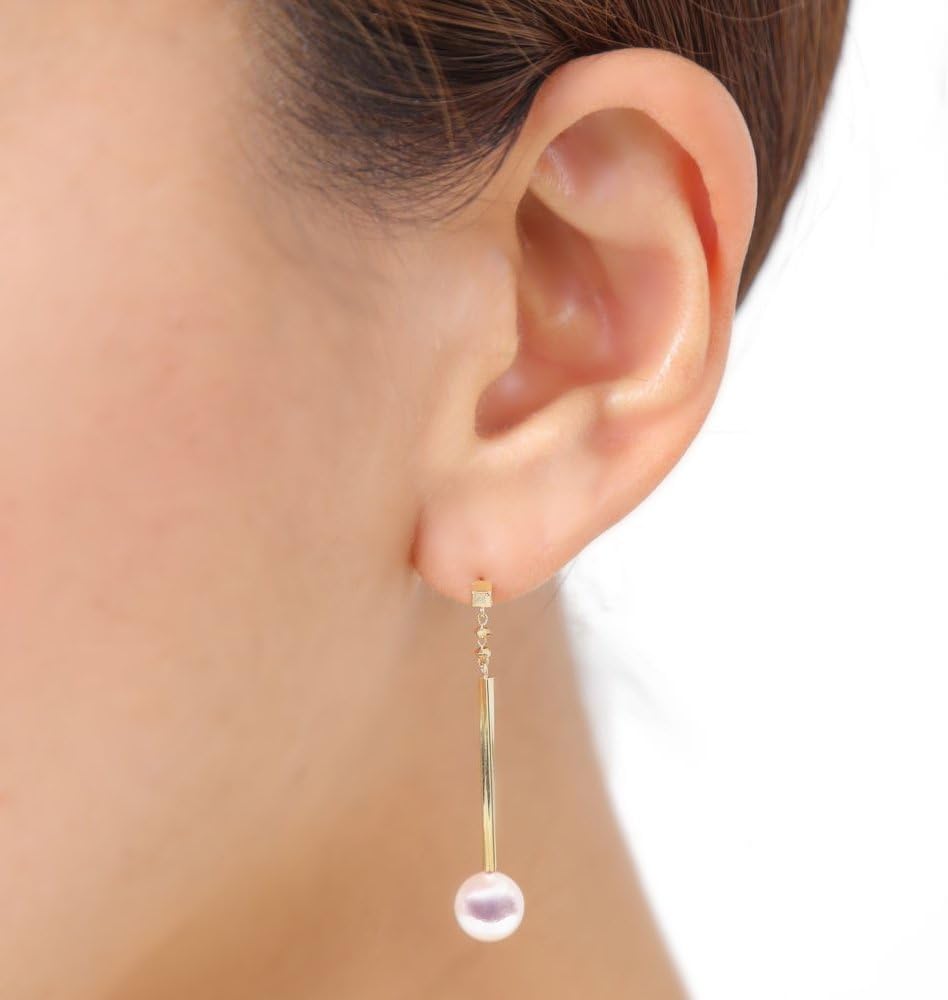 Japanese 7.0mm Akoya Cultured Pearl Drop Earrings for Women with 18K Yellow Gold | Stylish Design Excellent Gift | Pearl Earrings - Image 4