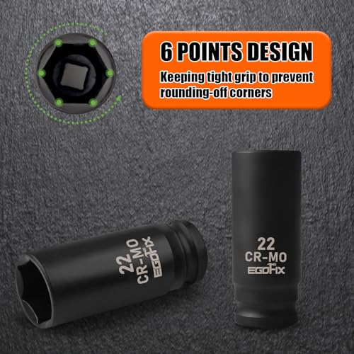 Image of 22mm Socket 1 /2 inch Drive Deep Impact Metric Socket,CR-MO 6 Point