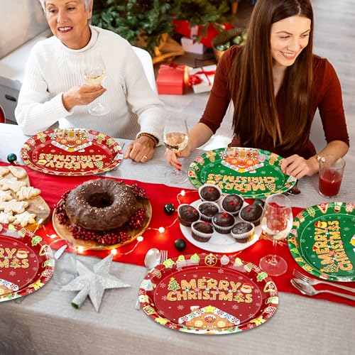 QZYL 50 Pcs Christmas Oval Paper Plates, 12.2"x 10.2" Party Dinnerware Gingerbread Plates, Disposable Plates Colorful Christmas Party Decorations, Xmas Tableware for Holiday Dinner Gatherings Decor – Image 8