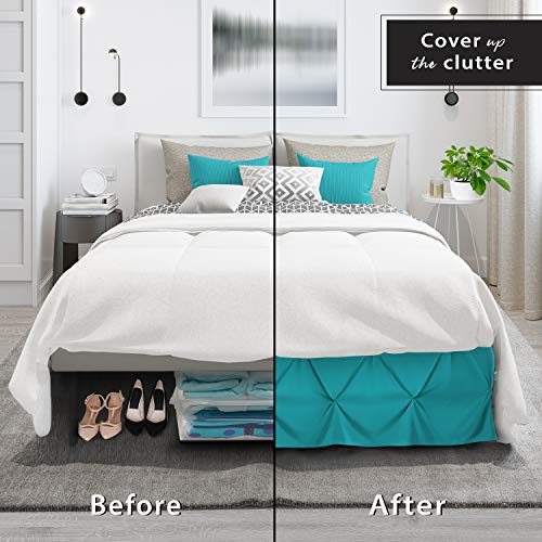 Image of Nestl Teal Bed Skirt Cal King Size, Pinch Pleat Cal King Bed Skirt, 14 inch Inch Drop Cal King Bedskirt, Hotel Quality Teal Bed Skirts, Microfiber Bedskirt for Cal King Bed, Teal Cal King Size Bed Skirt