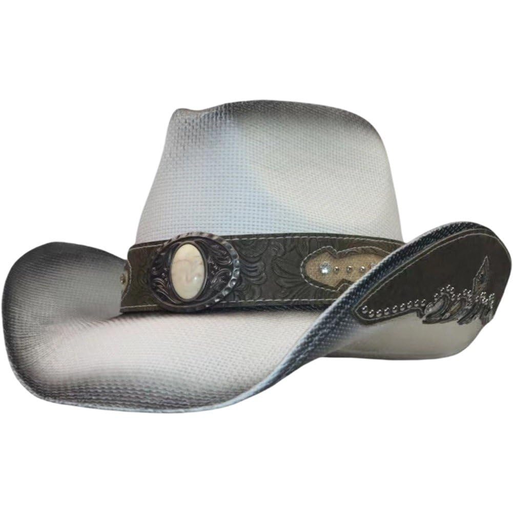 Sslvya Straw Cowboy Hat for Women Men, Western Cowgirl Hats with Decorative Bands, Wide Brim Woven Sun Hat for Summer Beach