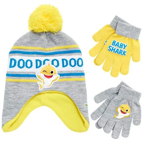 Image of Nickelodeon Boys' Baby Shark Winter Hat and 2 Pairs of Mitten Set (Toddler)
