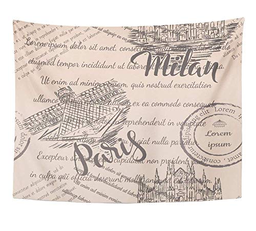 Tapices decorativos Tapestry Wall Hanging Architecture Faded Text Milan Cathedral Lettering The Louvre Paris on Beige 60
