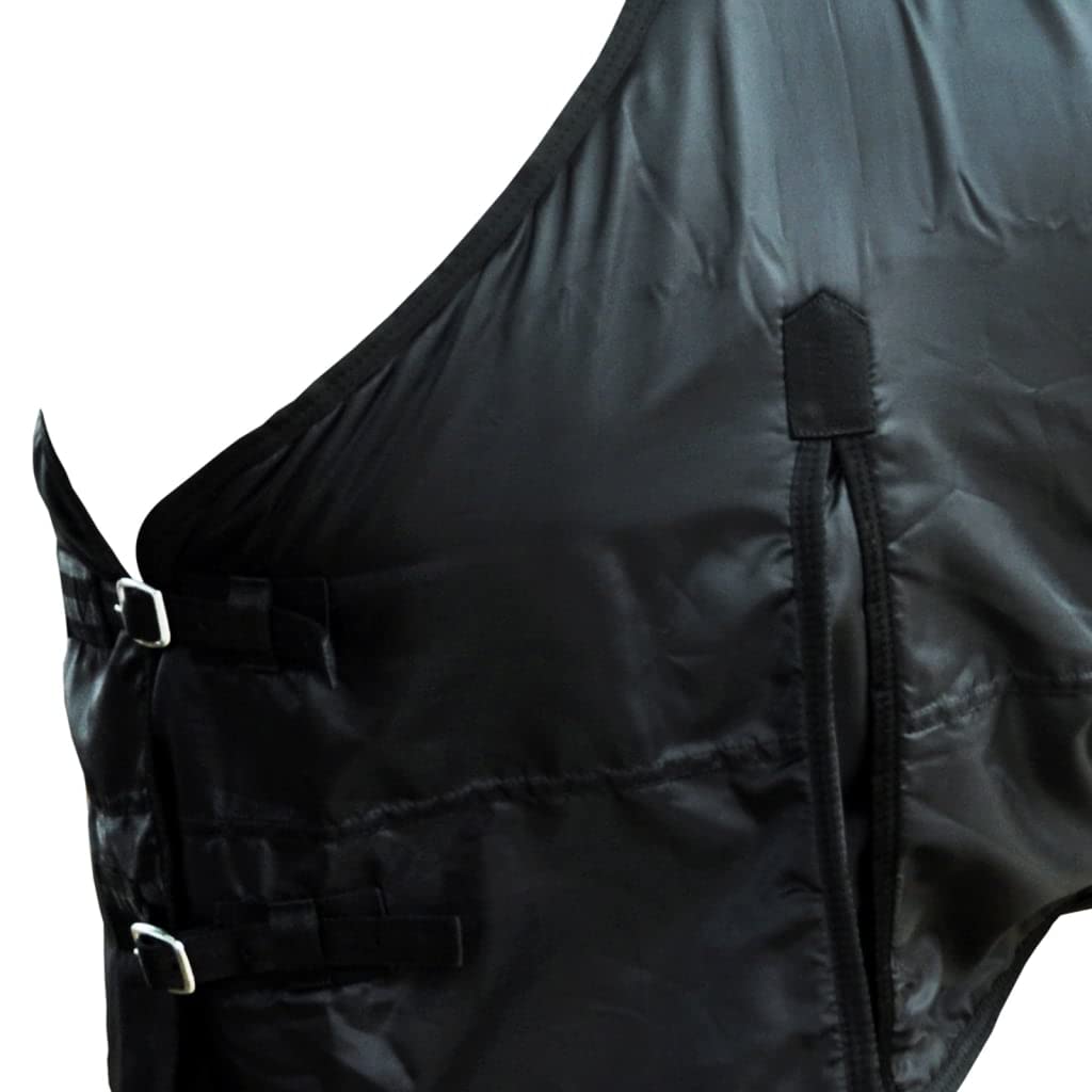 Fleecedecke Pferdedecke doppelschichtig mit Kreuzbegurtung 125cm Schwarz, atmungsaktiv, reißfest, Winddicht, gefüttert, Thermo, Stall, Weide, Outdoor Schutz für Pferd und Pony