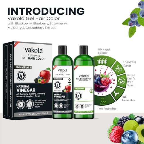 Image of Natural Black 20 Minutes Gel Hair Color, Fruitberries Extracted - 100% Grey Coverage, No Skin Stain- 100ML Developer and 100ML Colorant, Pack of 1