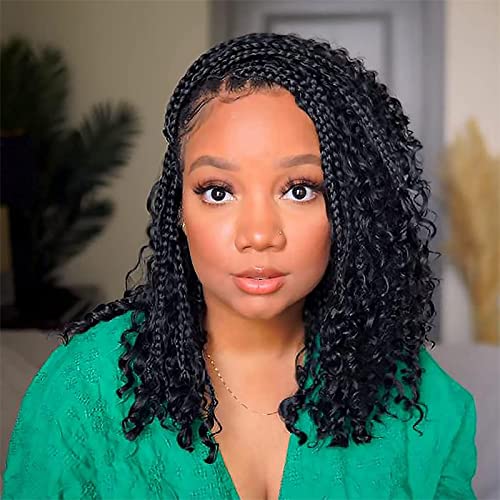 XTREND 14Inch 8Packs Boho Box Braids Crochet Hair with Curly Ends 16strands/pack Pre Looped Black...