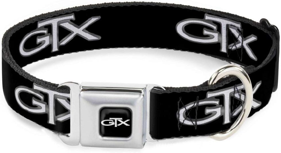 Dog Collar Seatbelt Buckle Plymouth GTX Emblem Black Silver Fade White 16 to 23 Inches 1.5 Inch Wide
