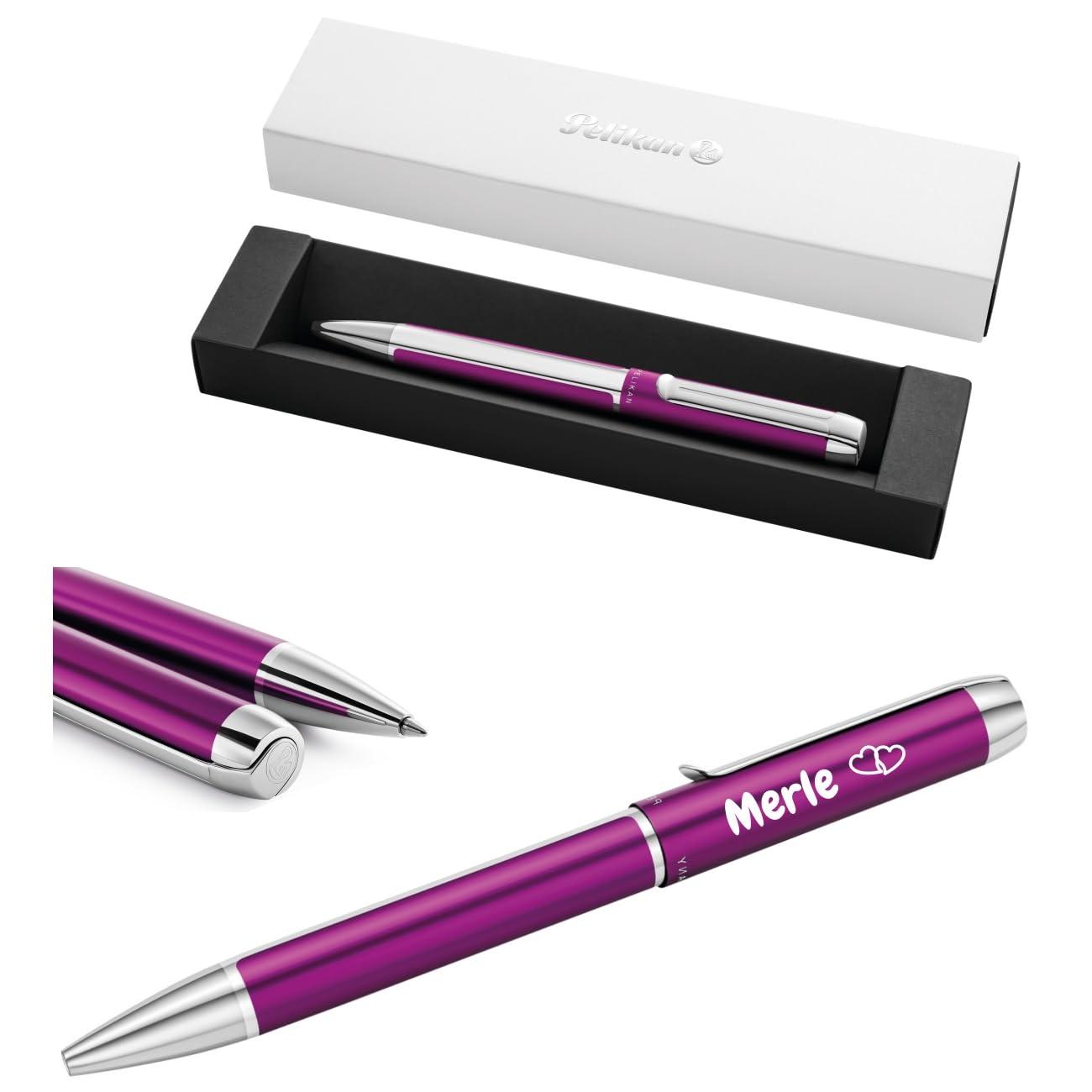Pelikan Kugelschreiber Pura K40 mit Gravur Geschenk - einzigartige Stifte mit Namen - Kugelschreiber personalisiert (Violett)