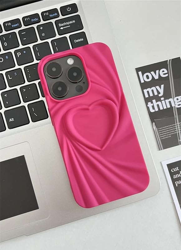 Image of COVERLY Heart Shape Design Back Case Cover for iPhone 12 Pro | Embossed Wrinkle Cute Silk Pattern | Love Trendy Matte TPU | Soft Silicone Fashion Aesthetic Cover for Girls & Women (Pink, Shockproof)
