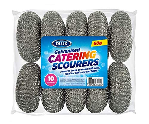 10 Heavy Duty Catering Galvanised Steel Scourers 60g Cleaning & Hygiene Washing