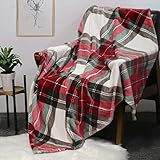 HOMRITAR Ultra Soft Throw Blanket with Plaid, Cozy Flannel Fleece Luxury Blanket for Bed, Sofa and Couch (50 x 60 inch, Red)