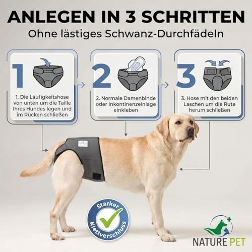 Nature Pet Hunde-Läufigkeitshose für Hündinnen - Hundewindel für Rüden - Kein lästiges Einfädeln der Rute - Inkontinenz Hundehöschen - (XS-L Schwarz)