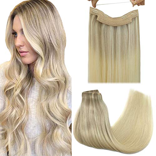 GOO GOO Hair Extensions Human Hair Ombre Ash Blonde to Golden Blonde Mixed Platinum Blonde 18 Inch 95g Remy Hair Extensions Human Hair Wire Hair Extensions with Transparent Line