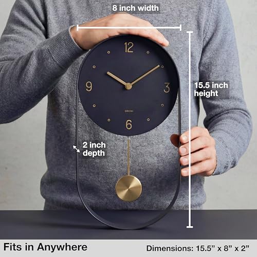 Driini Modern Pendulum Wall Clock - Black and Gold Decorative Wall Clock with Pendulum - Modern Minimalist Metal Wall Clock for Living Room Décor - Silent Battery Operated Wall Clock - Image 4