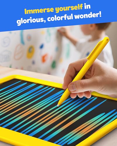 Image of TEKFUN 12 Inch LCD Writing Tablet for Kids, Coloring Drawing Pad, Mess Free Doodle Board, Airplane Travel Toys for Boys and Toddlers, Road Trip Essentials, Gifts for 3-8 Year Old Girls (Yellow)