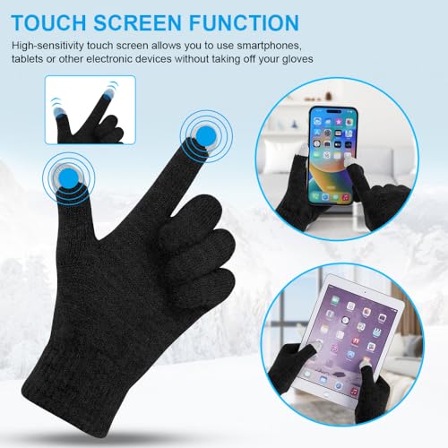 Flintronic Wintermütze, Schal und Touchscreen Handschuhe Set - Fleece-Innenfutter Warm Beanie Mütze für Herren & Damen - Elastische Mütze mit Rundem Schal