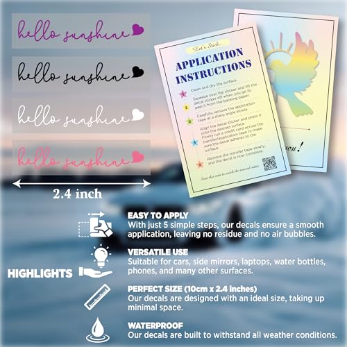 Image of 3X inchHello Sunshine inch Rearview Mirror Sticker - 2.4-Inch Car Rear View Mirror Adhesive Decals (Black) | Cute Sunshine Sticker, Mirror Car Decal, Waterproof Vinyl Word Stickers